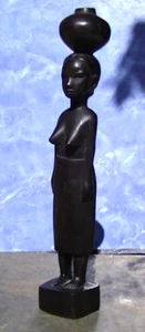 Carved Black Wood Woman Figure African Carrying pot on Head 11"Tall - Picture 1 of 16
