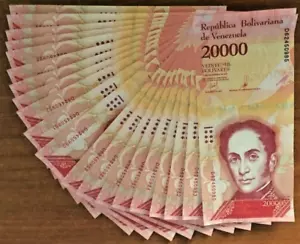 Venezuela 20000 BOLIVAR ( 20,000 x 20 Pcs = 400,000 VEF ) Lot P-99 2017 UNC NOTE - Picture 1 of 4