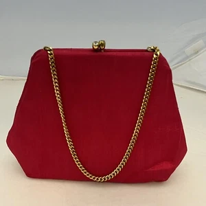 Vintage Bright Pink Silk Clutch Purse Gold Chain Joseph Shoes Tag Coun Purse - Picture 1 of 24