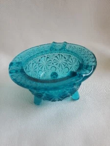 Imperial Glass Daisy & Button 3-Footed Teal Ashtray Retired - Picture 1 of 7
