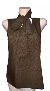 New J BRAND Top Women's Size M Green Black Strap Bow Tie Neck Slvls Blouse $225 - Picture 1 of 6