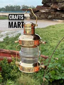Brass Ship Lantern 14" Oil Lamp, Brass & Copper Lamp, Boat Lamp, Ship Light, Nau - Picture 1 of 5