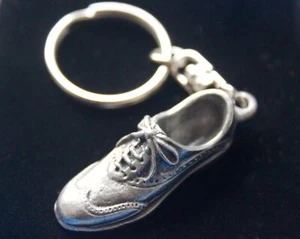 Golf Shoe Pewter Keyring, Gift Pouch, silver metal club ball golfer present idea - Picture 1 of 4