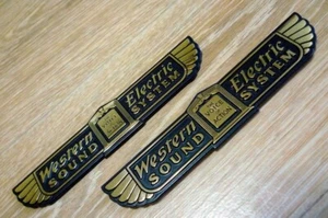 WESTERN ELECTRIC "WING" LOGO BADGE LABEL EMBLEM 24K-Gold Plated - New repro - Picture 1 of 12