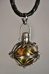 *HARMONY BALL* Balinese Pendant +Cord Locket Cage Chime Red Gemstone - Picture 1 of 10