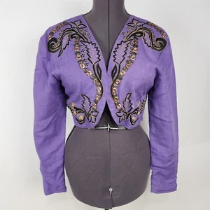 Vintage Mina Purple Embroidered Long Sleeve Bolero Jacket Womens Size L - Photo 1 sur 7