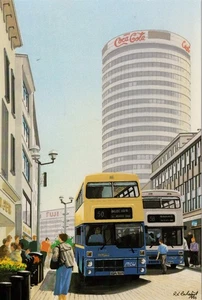 (cc09) 2 Metro buses Routes 50 & 58 Birmingham Bull Ring 1990 - Bus Postcard - Picture 1 of 2