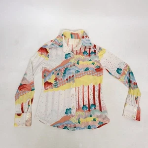 Vintage 70s Growing Girl Perma Prest Button Front Shirt Beige Red Floral Size ? - Picture 1 of 11