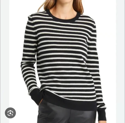 Suéter Nordstrom 100 % cachemir a rayas blanco y negro para mujer talla mediana Foto 1 de 4