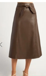 NEW TIGERMIST BROWN PU FAUX LEATHER BELTED ALINE MIDI SKIRT 8 10 12 14 - Foto 1 di 4