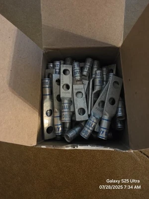 (50) Burndy YAZV6C2TC14FX 6 AWG 2-Hole Long Barrel Cppr Compression Terminal Lug - Image 1 of 3