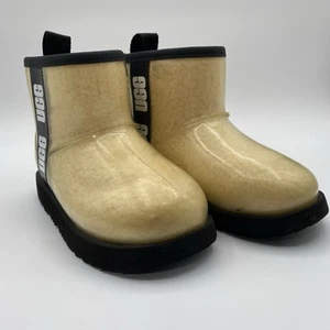 UGG Classic Clear Mini Boots Girls Sz 13 Black Ivory Shearling Waterproof GUC - Picture 1 of 17