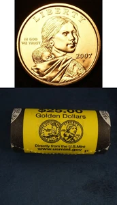 Monete 25 dollari 2007 P non circolate Sacagawea Golden Roll SIGILLATE in rotolino US Mint - Foto 1 di 1