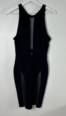 Herve Leger Black Mesh Insert And Metallic Racer Back Bandage Dress Size Small - Image 1 of 4