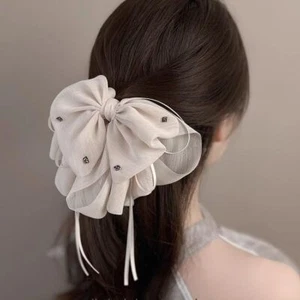 Elegant Hair Claws with Beaded for WomenFashion Beige Bow Hair Claw Hair Acce... - Picture 1 of 7