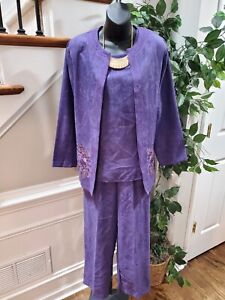 Maggie Sweet Women Purple Polyester Open Front Jacket, Top & Pant 3 Pc's Suit PM