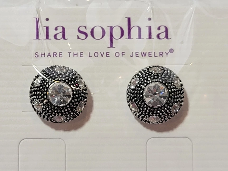 Aretes de rodio lia sophia Wilshire tonos plata y hematita con cristales cortados Foto 1 de 4