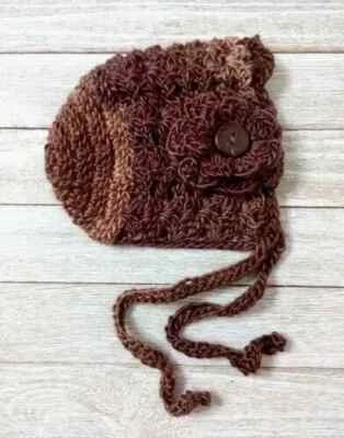 ganchillo hecho a mano bebé sombrero flor gorro recién nacido vixen marrón Foto 1 de 2