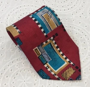 REED JAMES 100% Silk Neck Tie Multi-Color Squares Print Made In USA NICE! - Picture 1 of 7