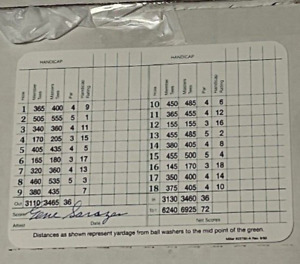 Masters Golf Scorecard Signed By Gene Sarazen On Back