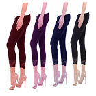 WOMENS LADIES CROPPED LEGGINGS WITH LACE 3/4 LENGTH CASUAL COTTON PANTS