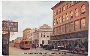 c1909 Sioux City Iowa ~ Fourth & Pierce Sts. ~ Vintage IA Postkarte ~ Straßenbahn etc. - Bild 1 von 2