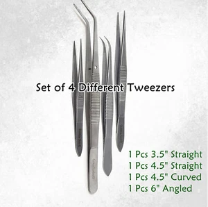 Custom Kit of 4 Forceps for Watch Making Jewelry Repairs Pickup Tools Stainless - Picture 1 of 3