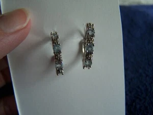 Blue Topaz Gemstone and Sterling Silver Hoop Earrings NEW IN BOX Fine Jewelry - Picture 1 of 2