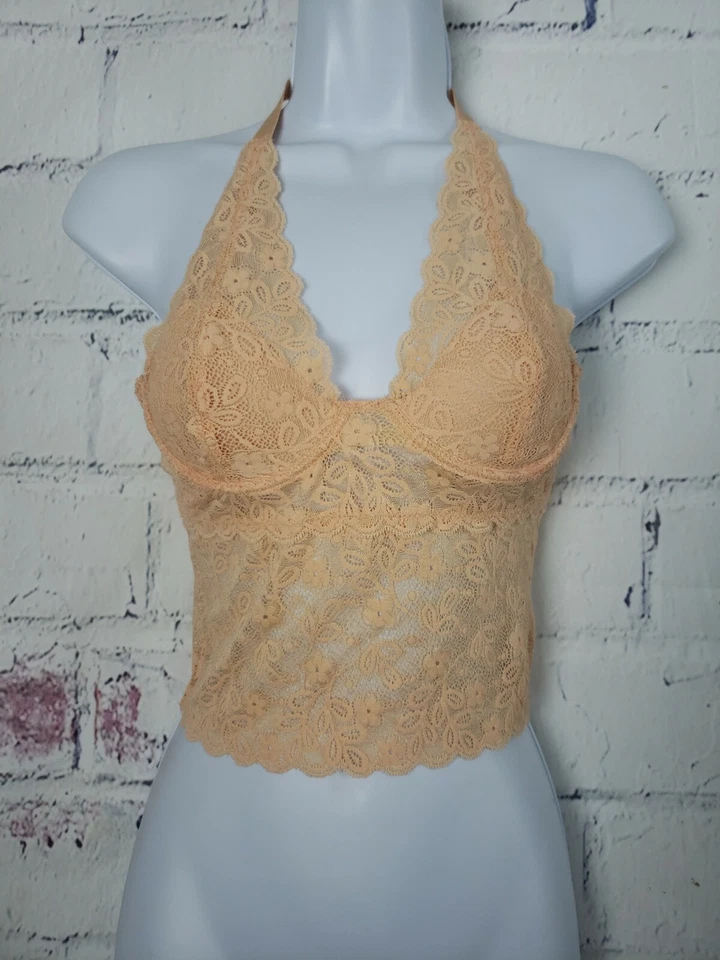 Sujetador Halter Bralette Longline Rampage Talla 32B Naranja Melocotón Encaje Con Aros Foto 1 de 4