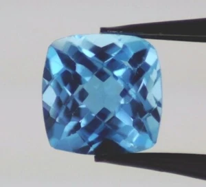 SWISS BLUE TOPAZ 6 MM CUSHION CUT CHECKERBOARD TOP ALL NATURAL AAA F-843 - Picture 1 of 1