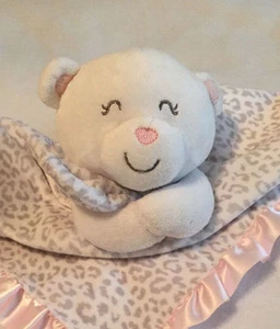 Carter's weißer Bär mit Leoparden Satinbesatz Babydecke mit Rassel Neu mit Etikett - Bild 1 von 2