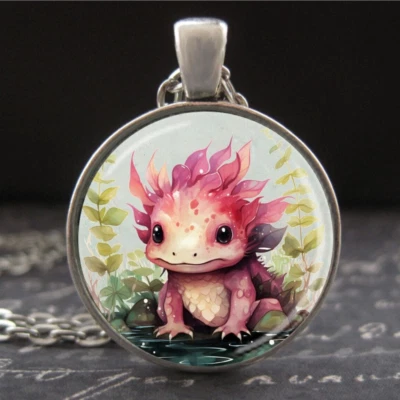 Collar colgante arte acuarela plata regalos axolotl joyería hecha a mano Foto 1 de 3