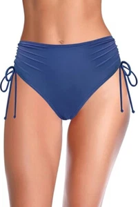 SHEKINI Womens SMALL Royal Blue Rouched Side Tie High Waist BIKINI BOTTOM NWT - Picture 1 of 4