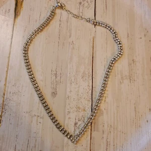 14" clear rhinestone necklace 3" extender double rows down to v jewelry n1 - Picture 1 of 5
