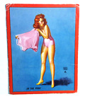 1940s Pinup Girl EARL MORAN Art USA Ink Blotter Red Hair In The Pink Underwear