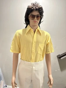 Vintage 1970’s Sears King’s Road Men’s Short Sleeve Yellow Shirt Tall Size Disco - Picture 1 of 4