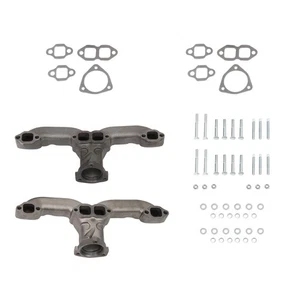 Horn Exhaust Manifolds Pair Set For Small Block Chevy SBC 283 305 327 350 Iron - Picture 1 of 22