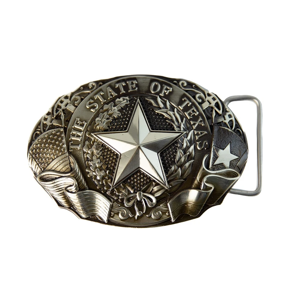 Hebilla de cinturón alemana plateada del estado de Texas, estrella de Texas, vaquero americano, hebilla de rodeo Foto 1 de 4
