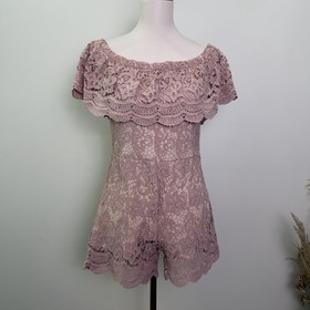 Fashion Nova Size Large Blush Lace Crochet Off The Shoulder Romper