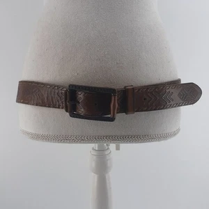 Lucky Brand Southwestern Pattern Brown Tooled Leather Sz 36 - Picture 1 of 13
