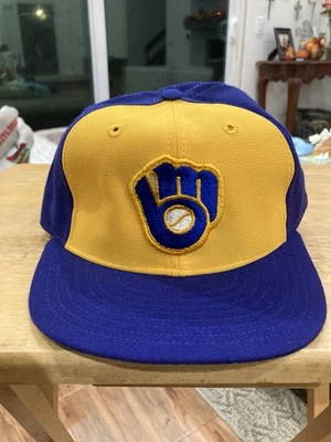 Gorra de béisbol Milwaukee Brewers vintage '84-'87 amarilla azul nueva sin etiquetas casi 40 años Foto 1 de 4
