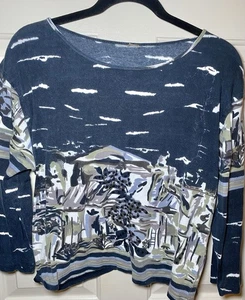 Unique Vintage Cottagecore Grandmacore Landscape Scene Art Knit Shirt L XL - Picture 1 of 3