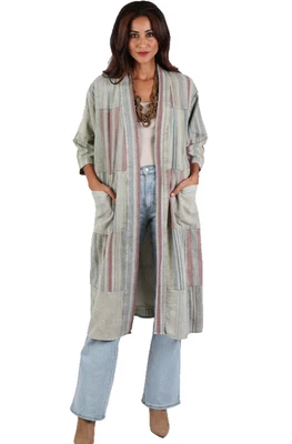 Nwt SACRED THREADS  patch boho funky waffle cut cotton KIMONO DUSTER COAT TOP XL - Image 1 of 4