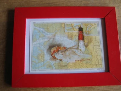 Ole West Kunstdruck-Postkarte - Büsum Krabbenmäßig 1991 - im roten Holzrahmen - Bild 1 von 3