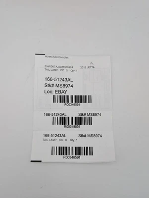 Used Left Tail Light Assembly fits: 2013 Volkswagen Jetta Sdn exc. City lid moun Foto 1 de 4