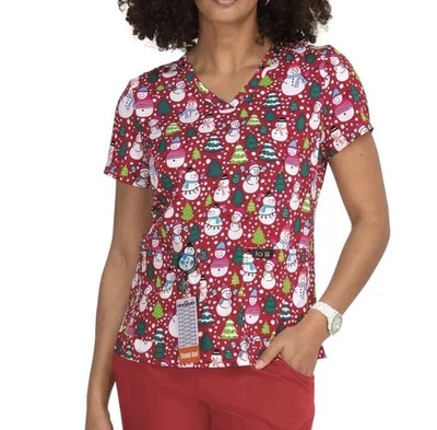 Koi Basics S Stretchy Christmas Snowman scrub top - Image 1 of 4