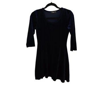 Pinc Navy Crushed Velvet Dress Large – Classic, 90s Retro, Witchy Goth - Picture 1 of 7