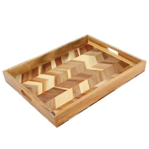 Acacia Wood Serving Tray With Handles15.7x11.8 In Colorful Wooden Serving Tray - Picture 1 of 6