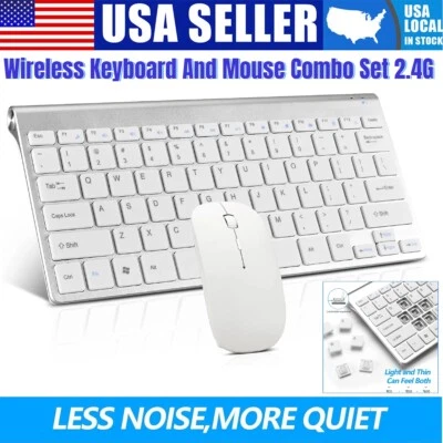Wireless Keyboard And Mouse Set Waterproof 2.4G For Mac Apple PC Computer White - Image 1 of 4
