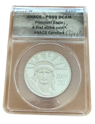 US 2009 W Platinum 1 oz $100 ANACS PR69DCAM prueba Platinum Eagle Foto 1 de 2